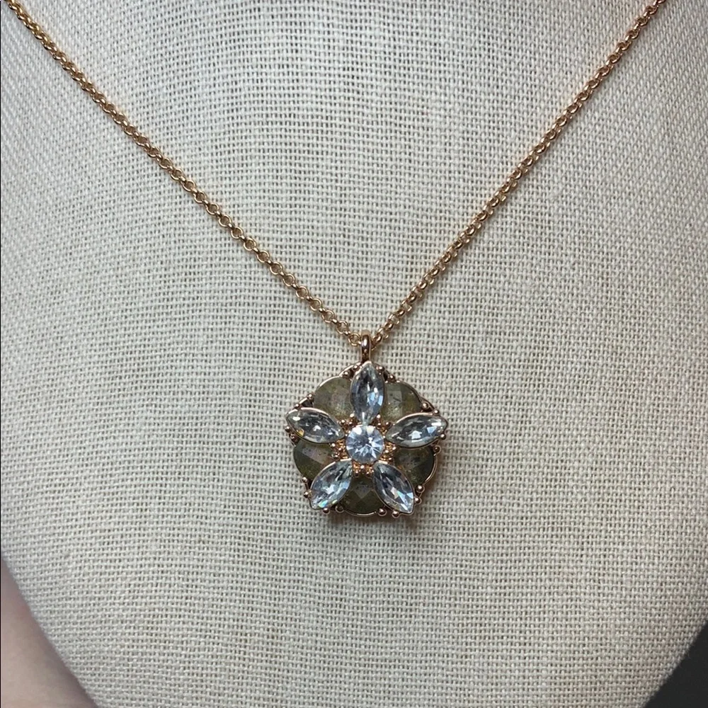 Kate Spade Rose Gold Floral Crystal Pendant Necklace Nwot - Picture 5 of 12